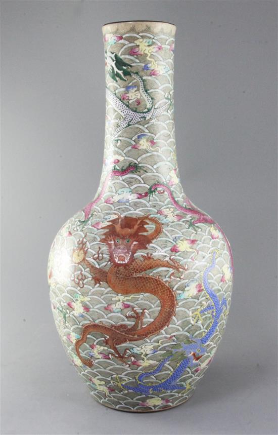 A large Chinese famille rose enamelled 'dragon' bottle vase, late 19th century