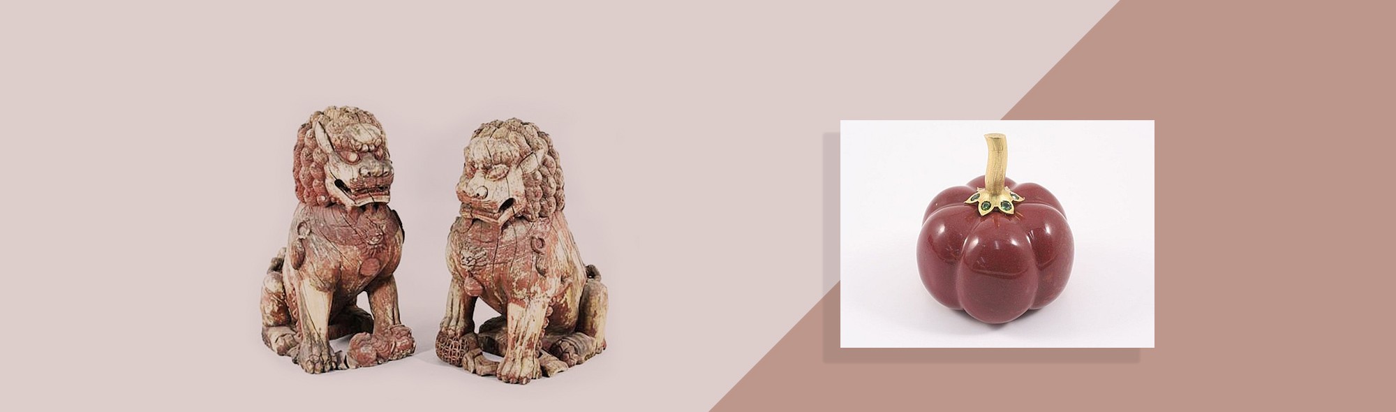 temple lions and fruit decorative item