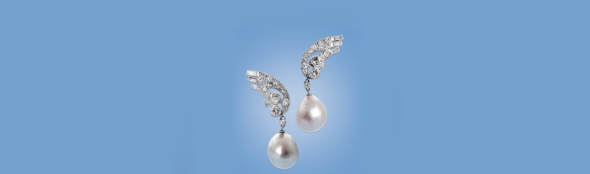 A fine pair of Art Deco natural pearl and diamond earrings, 1930s A fine pair of Art Deco natural pearl and diamond earrings, 1930s