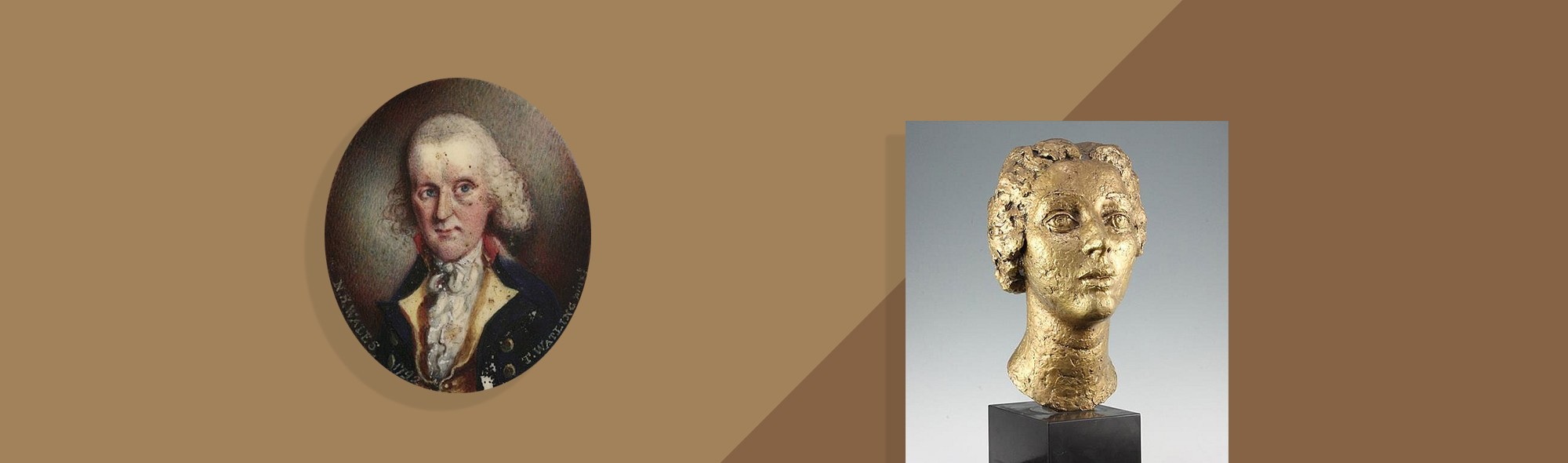 NS Wales portrait and gold head sculpture
