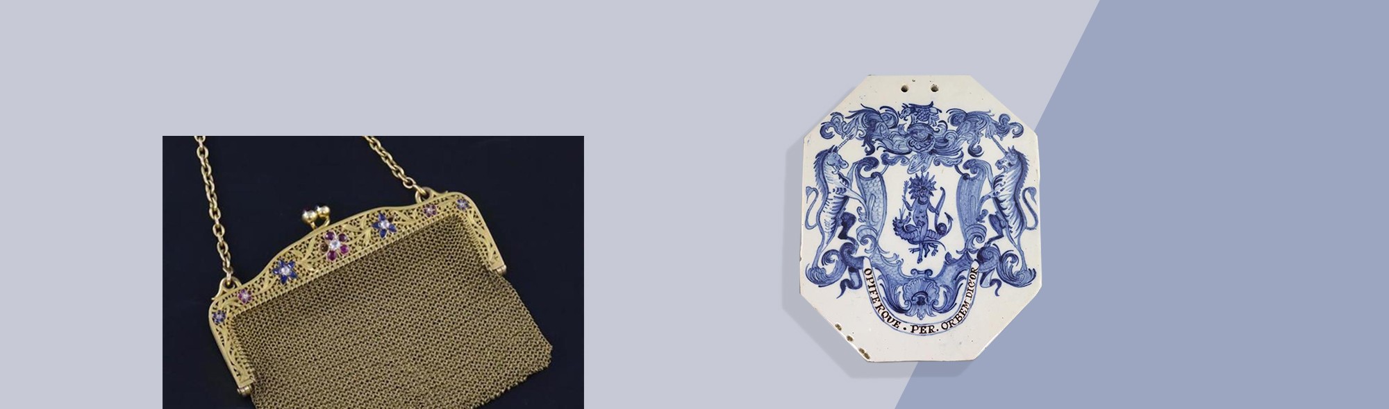 gold purse and ceramic plaque