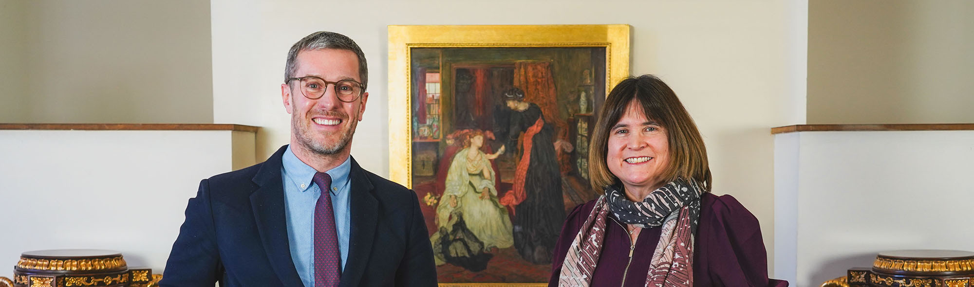 Oliver Searle and Dr Ruth Brimacombe with Lucy Madox Brown Apres Le Bal