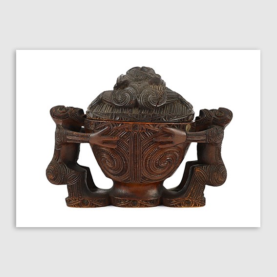 A Maori carved wood oblong bowl and cover