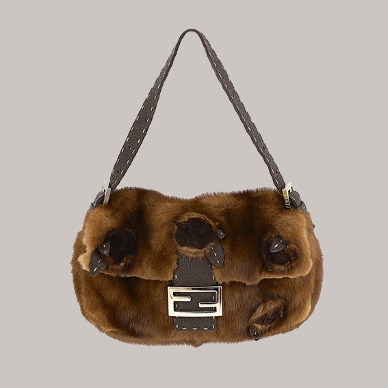 A rare vintage Fendi Baguette brown mink shoulder bag
