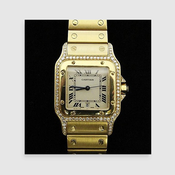 18ct gold and diamond Santos de Cartier quartz wrist watch