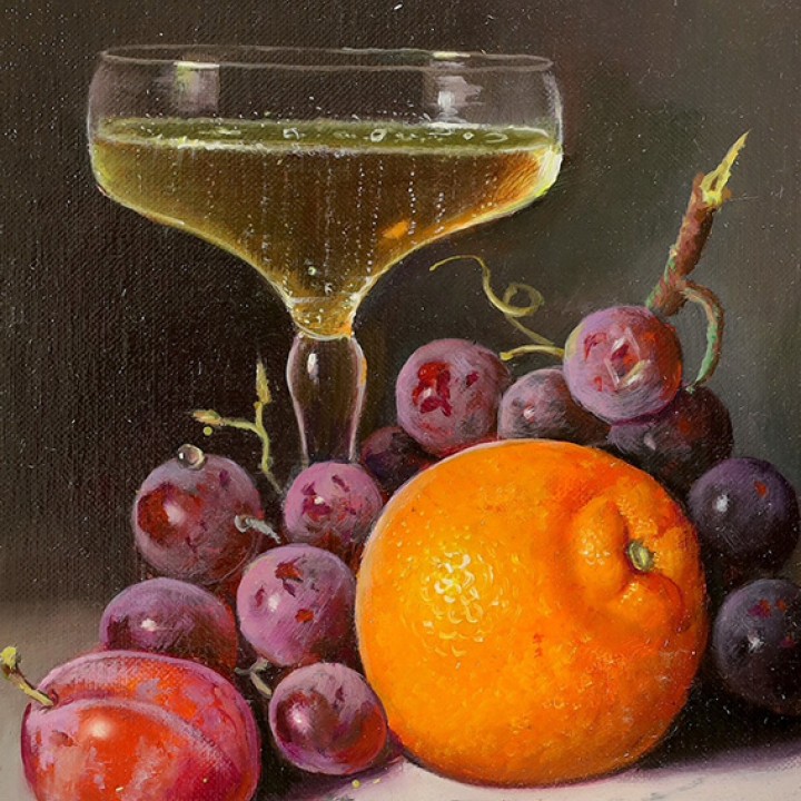 Raymond Campbell (b.1956), oil on canvas, 'Glass with orange and fruit'