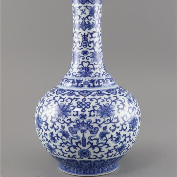 A Chinese blue and white bottle vase, Daoguang seal mark but later A Chinese blue and white bottle vase, Daoguang seal mark but later