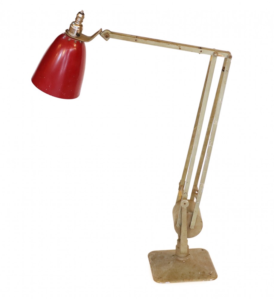 A 1950s Hardil Horstmann grey painted Anglepoise lamp with red metal shade