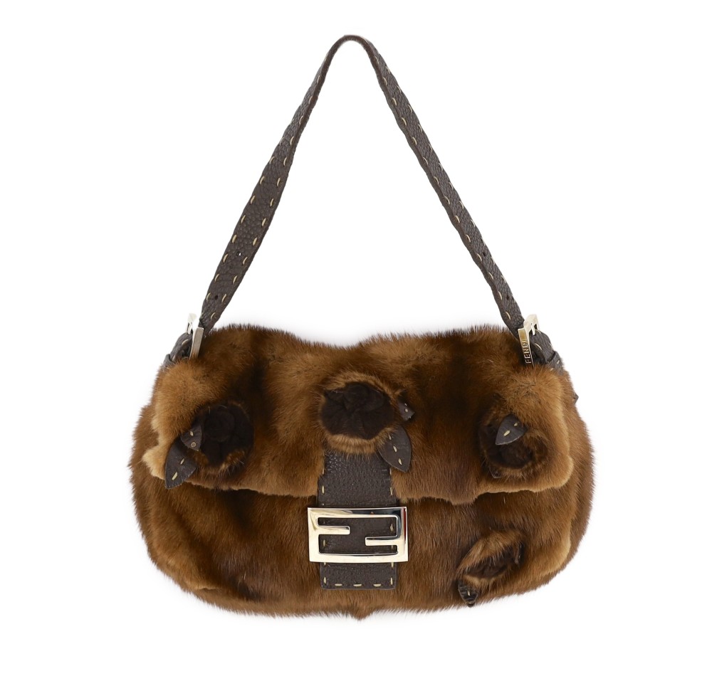 A rare vintage Fendi Baguette brown mink shoulder bag