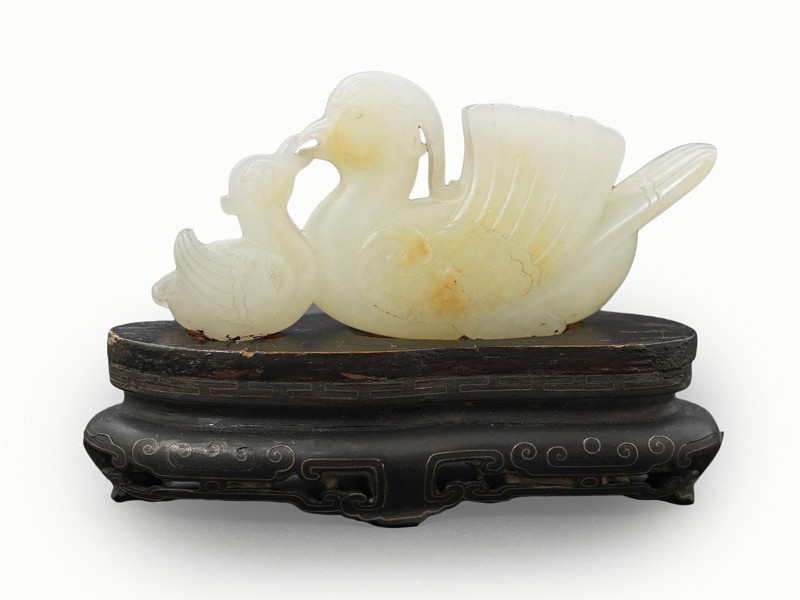 A Chinese white jade mandarin duck group, 18th/19th century A Chinese white jade mandarin duck group, 18th/19th century