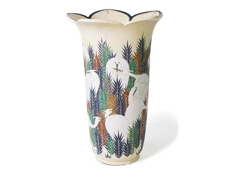 An exhibition size Japanese Satsuma ‘egrets’ vase, Meiji period, signed Tansai An exhibition size Japanese Satsuma ‘egrets’ vase, Meiji period, signed Tansai