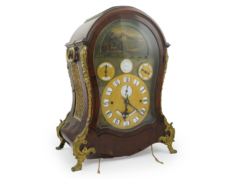 A substantial George III mahogany balloon-shaped musical bracket clock by George Bennett, Greenwich, ‘Clockmaker to the Royal Observatory’