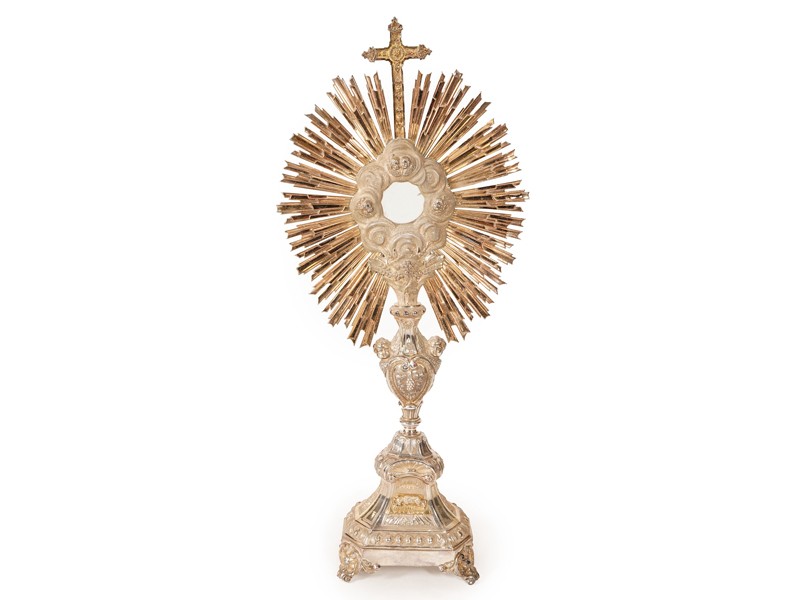 A mid 19th century French 950 standard parcel gilt silver Monstrance