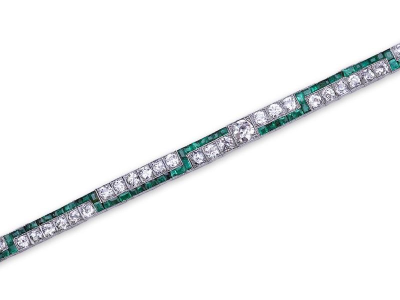 An Art Deco emerald and diamond bracelet, 1920s An Art Deco emerald and diamond bracelet, 1920s