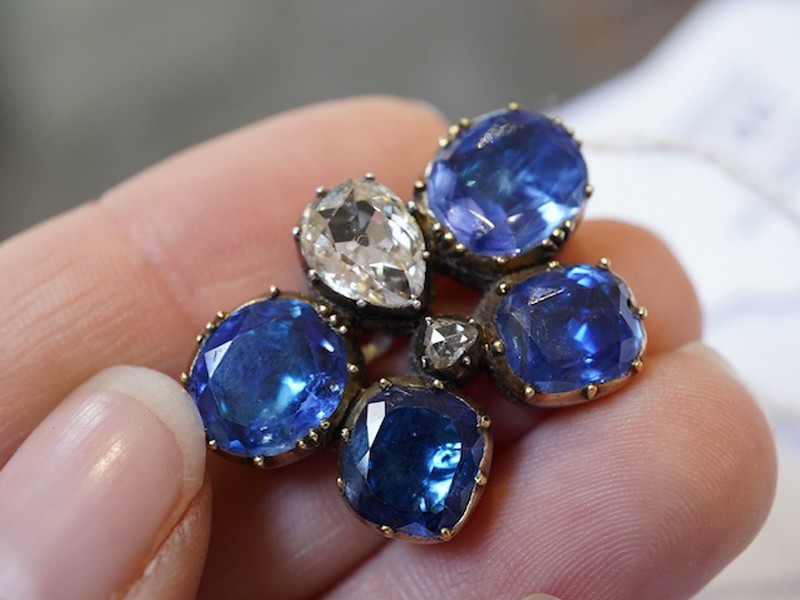 An attractive Georgian sapphire and diamond brooch, early 19th century and later An attractive Georgian sapphire and diamond brooch, early 19th century and later